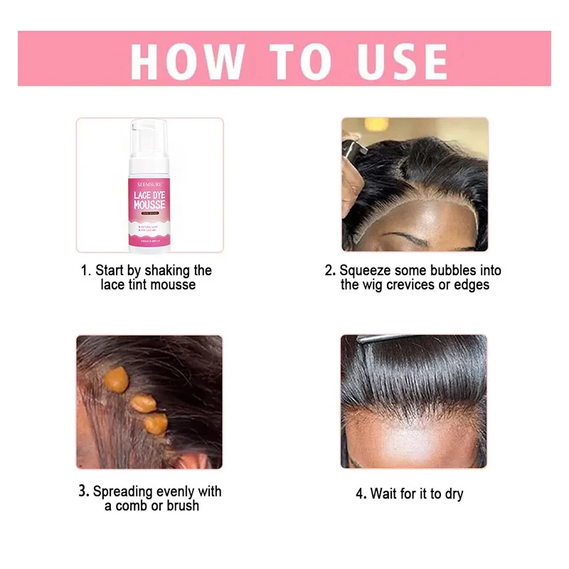 Wig Lace Dyeing Mousse Transform Synthetic Lace Edges with Quick-Dry Color Foam