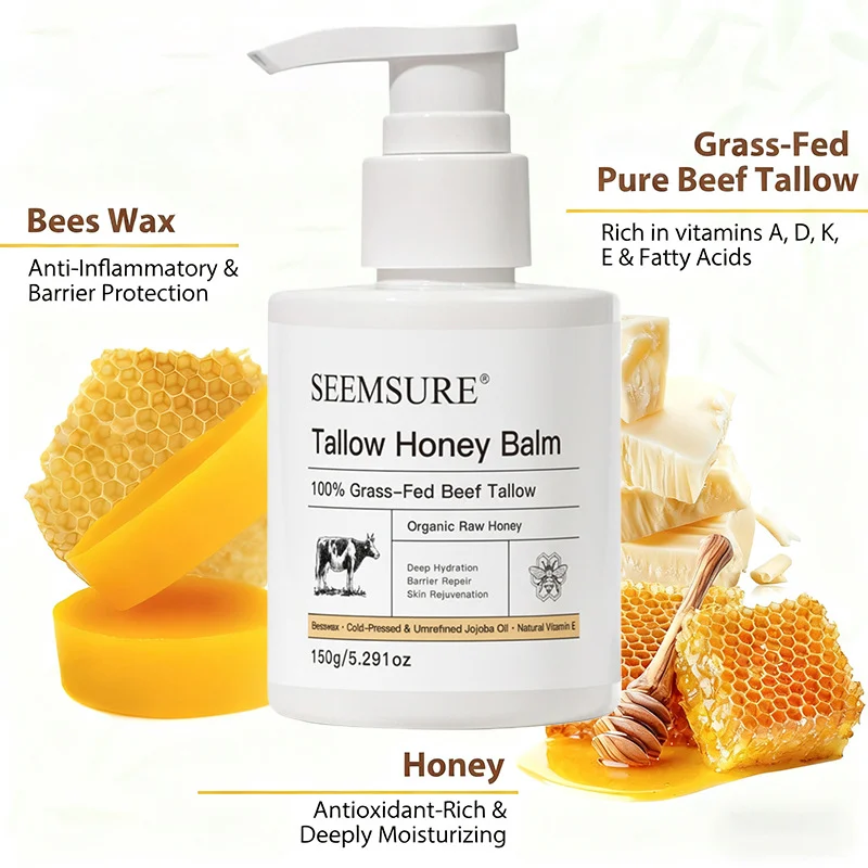 Tallow Honey Balm 150g Grass-Fed Beef Tallow & Raw Honey Skincare Moisturizer
